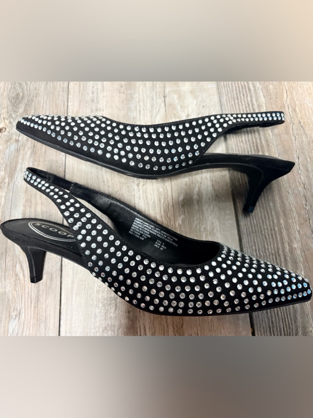 Scoop Black Slingback Kitten Heel Pumps Studded Pointed Toe NIB Size 9